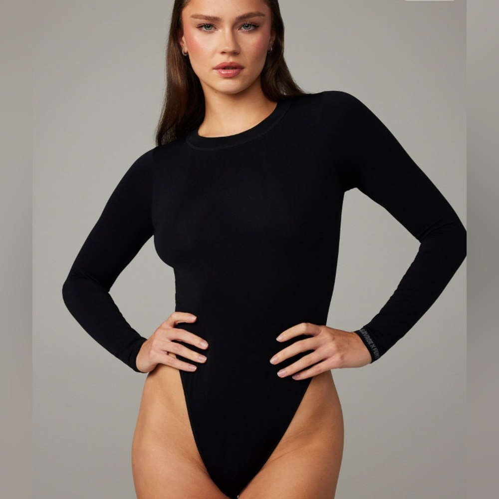 Savage X Fenty Seamless Long-Sleeve Bodysuit Teddy, Black, Large